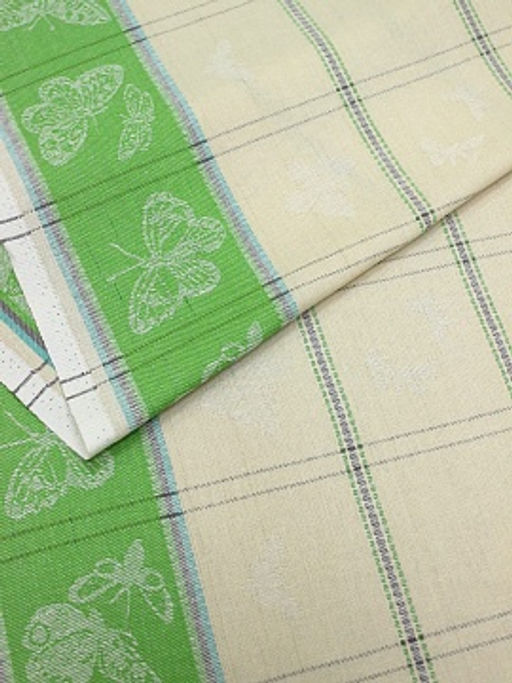 Холст полотенечный жаккард Бабочки по кайме цв.майский зеленый, ш.0.5м, лен-30%, хл-70%