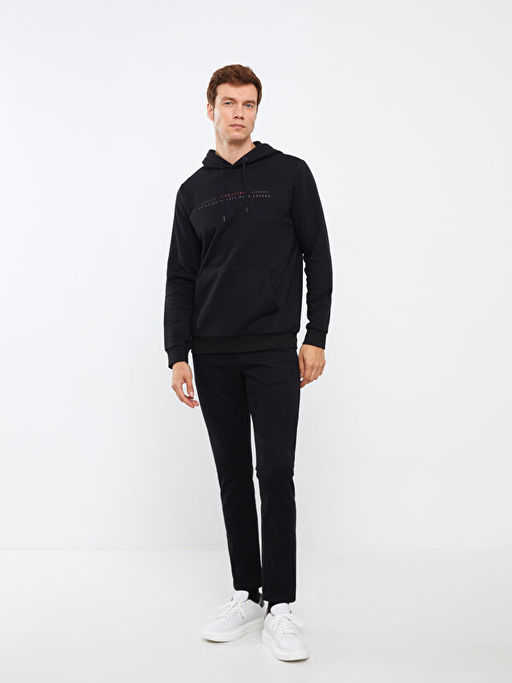 Uzun Kollu Bask?l? Erkek Kal?n Hoodie