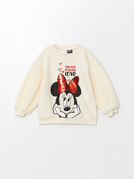 Bisiklet Yaka Minnie Mouse Bask?l? K?z Bebek Sweatshirt