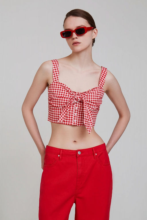 Блузка-топ в красно-белую клетку - Incity фото 8
