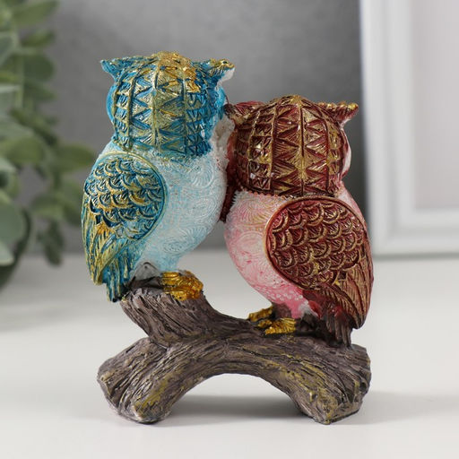 Фигурка полистоун «Пара цветных филинов», 3.5×8×10 см