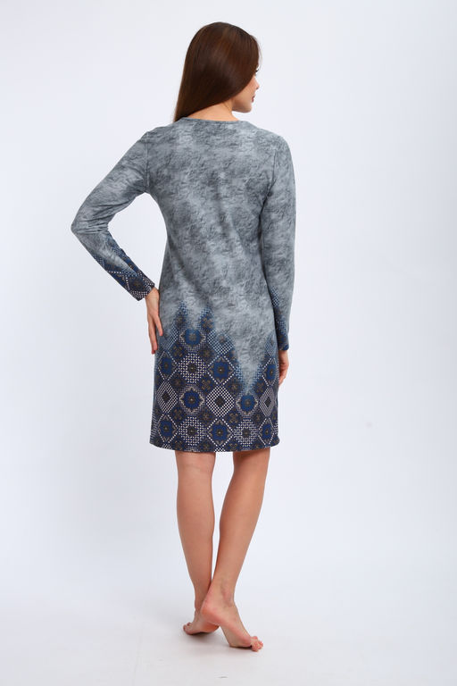 Ночная сорочка из интерлока длинный рукав купон Соня серо-голубой