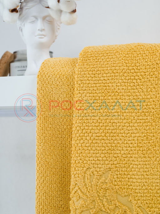 Махровое полотенце жаккардовое Вензель горчичный ПМА-6599 (308) 70х140