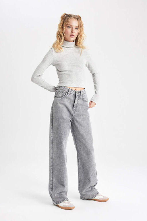 Классная приталенная водолазка в рубчик, базовая футболка с длинными рукавами - Defacto фото 5