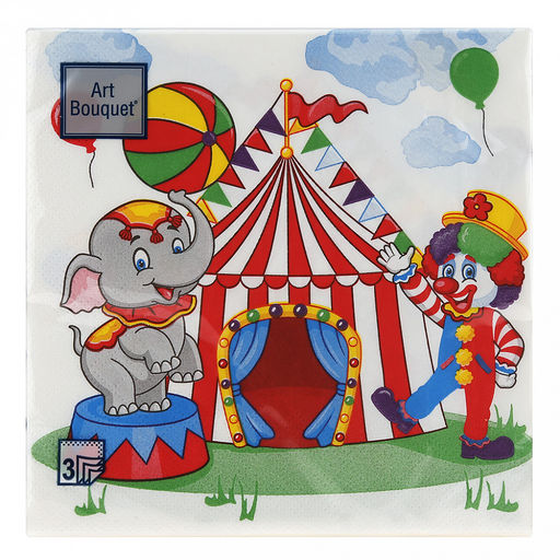 Салфетки бумажные Art Bouquet 33х33см, 3-х слойные, 20 штук в упаковке, 100% целлюлоза, Цирк (Россия) фото 2