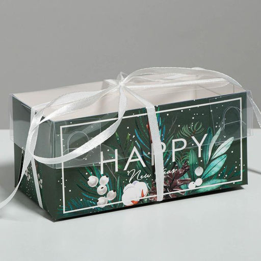 Цена за 5 шт. Коробка для капкейка Happy New year, Новый год, 16×8×7.5 см