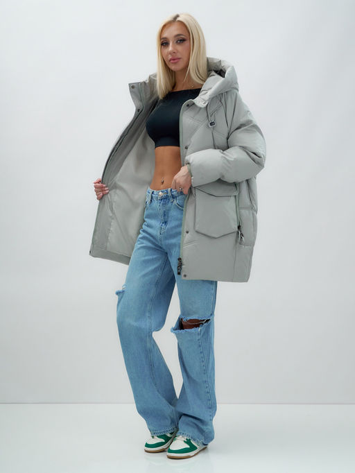 Куртка летучая мышь женская с капюшоном зимняя зеленого цвета 9617Z - Mtforce фото 16