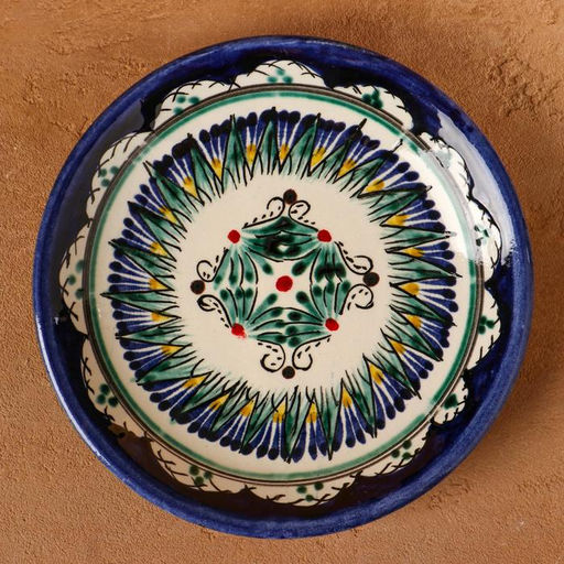 Тарелка Риштанская Керамика Цветы, синяя, плоская, 15 см, микс - Шафран фото 4