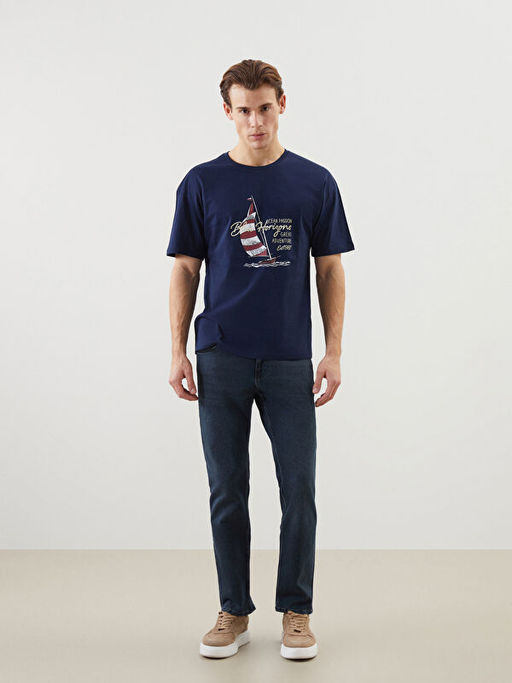 Bisiklet Yaka K?sa Kollu Bask?l? Penye Erkek Ti??rt