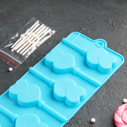 Форма для леденцов Доляна Влюблённость, силикон, 9.5?24?1 см, 6 ячеек (4.2?3.3 см), с палочками, МИКС  фото 2