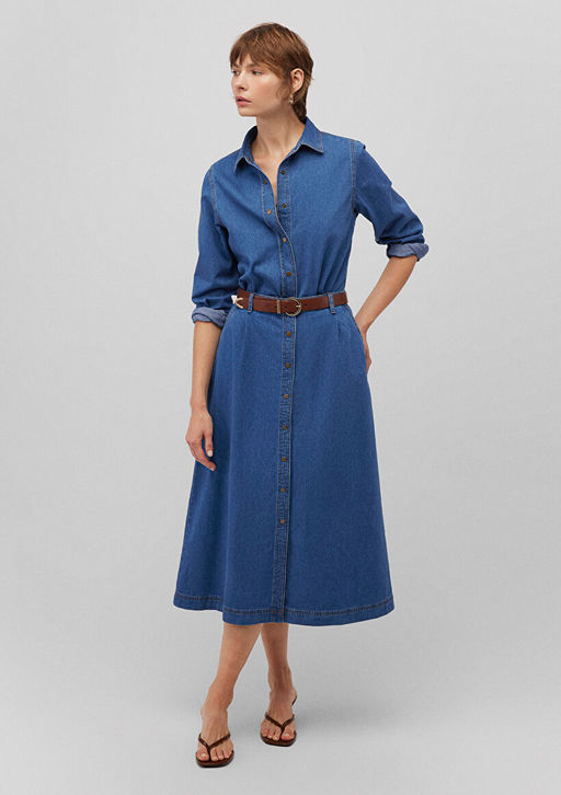 Dugme Detayl? Indigo Etek - Mavi фото 2