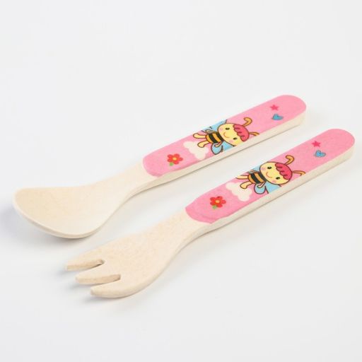 Набор бамбуковой посуды Бабочка, 5 предметов: тарелка, миска, стакан, вилка, ложка - Крошка я фото 7