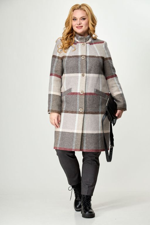 Пальто БелЭльСтиль 786 бежевая клетка