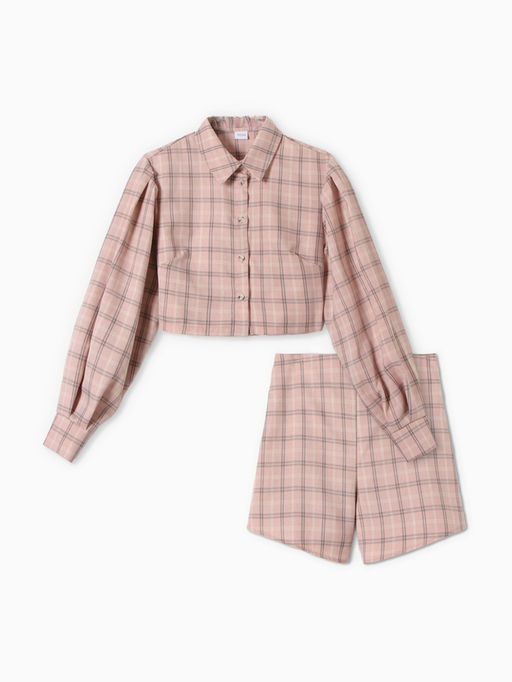 Костюм женский (блузка, шорты) MINAKU: Casual Collection, розовая клетка, размер 44