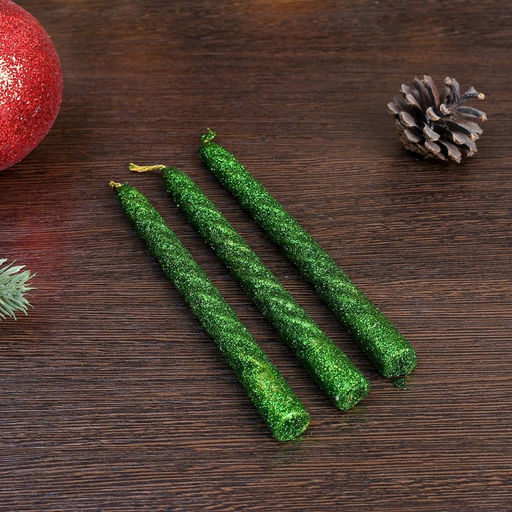 Цена за 2 шт. Набор свечей витых, 1.5?15 см, 3 шт., зелёный блистер