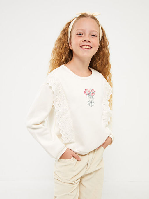 Bisiklet Yaka Bask?l? Uzun Kollu K?z ?ocuk Sweatshirt - Waikiki фото 2