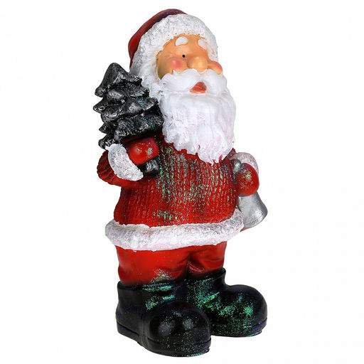 Скульптура-фигура для сада из полистоуна "Санта с елкой и колокольчиком" 21х16х36см (Россия)