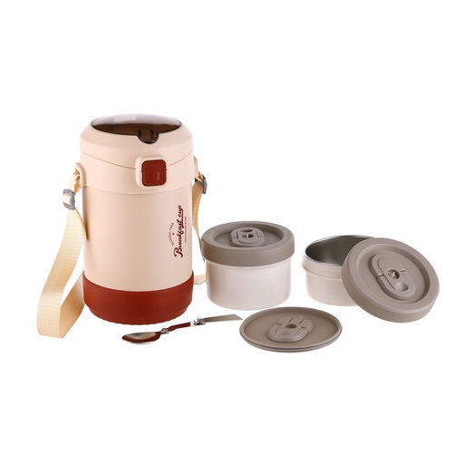 Термос для еды, 1.6 л, до 24 ч, 2315 см, с широким горлом, 2 контейнера, нержавеющая сталь, бежевый, красный - Simaland фото 4