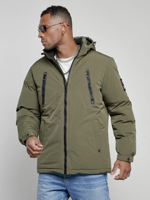 Куртка спортивная мужская зимняя с капюшоном цвета хаки 8360Kh - Wonderrman фото 8