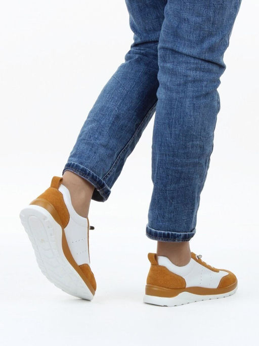 03-YA486-2 WHITE/SAND Кроссовки женские (натуральная кожа, натуральная замша)