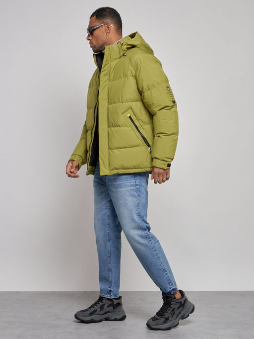 Куртка спортивная болоньевая мужская зимняя с капюшоном зеленого цвета 3111Z - Wonderrman фото 3