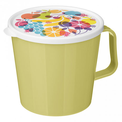 Контейнер-кружка пластмассовый 0,75л, д11,2см, 10,5см, с крышкой, с клапаном, полипропилен, микс 1: зеленый, оранжевый, с декором, подходит для СВЧ (Россия) - Домашняя мода фото 4