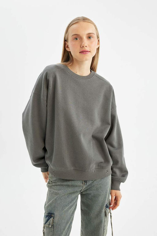 Толстовка из плотной ткани Cool Oversize с круглым вырезом - Defacto фото 3