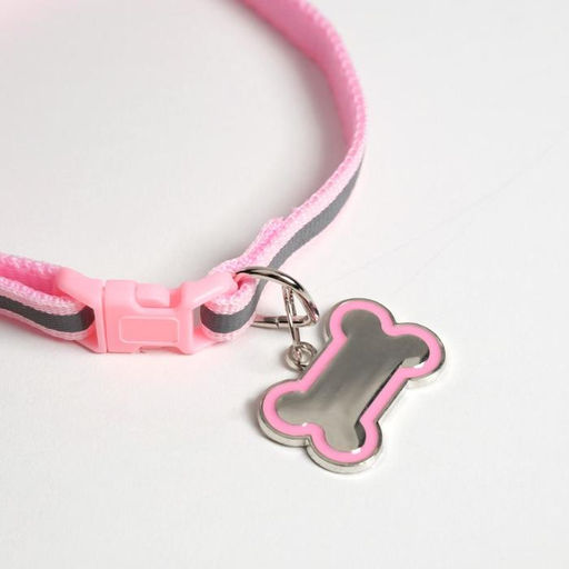 Ошейник светоотражающий с адресником, 30 х 1 см, капрон, цвет розовый - Пушистое счастье фото 4