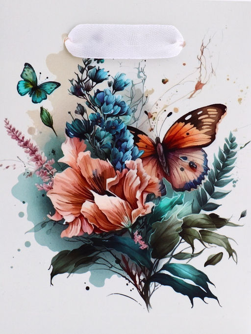 Цена за 2 шт. Пакет подарочный вертикальный Большие бабочки, S 12?15?5.5 см