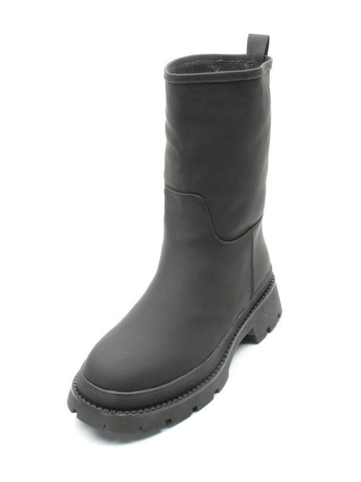 04-C186M BLACK Ботинки зимние женские (натуральная кожа (нубук) натуральный мех)