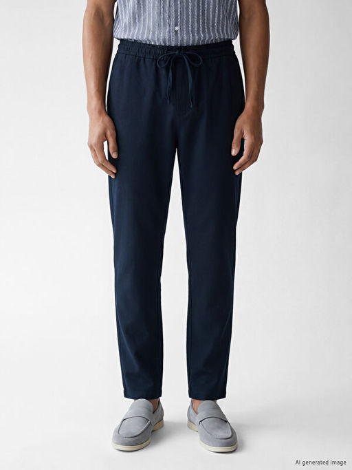 Regular Fit Erkek Keten G?r?n?ml? Pantolon