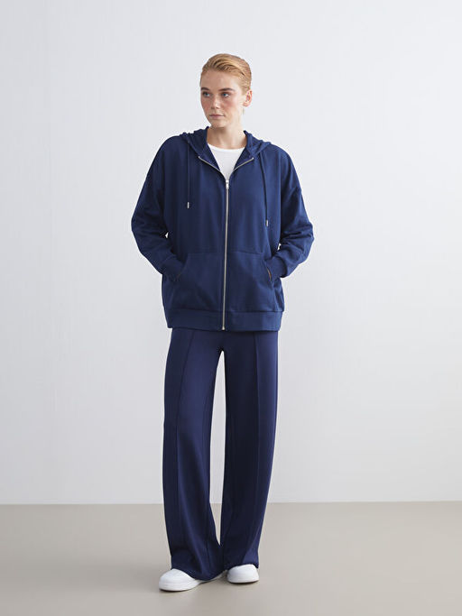 Kap??onlu Oversize Kad?n Fermuarl? Sweatshirt