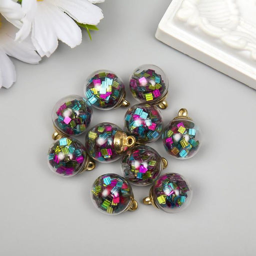 Цена за 10 шт. Подвеска декоративная для творчества стекло «Шар - квадратики», d=1.6 см, 2.1×1.6 см