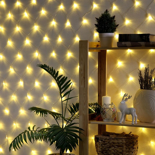Гирлянда Сеть 1.6?1.6 м, IP20, прозрачная нить, 144 LED, свечение тёплое белое, 8 режимов, 220 В