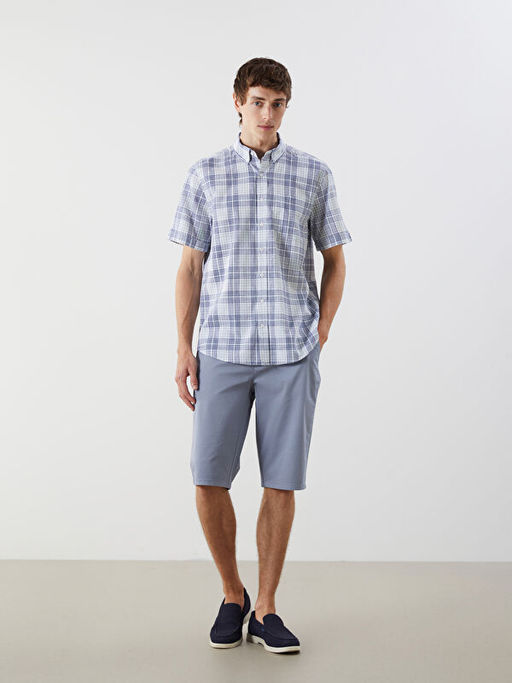 Regular Fit K?sa Kollu Ekose Poplin Erkek G?mlek