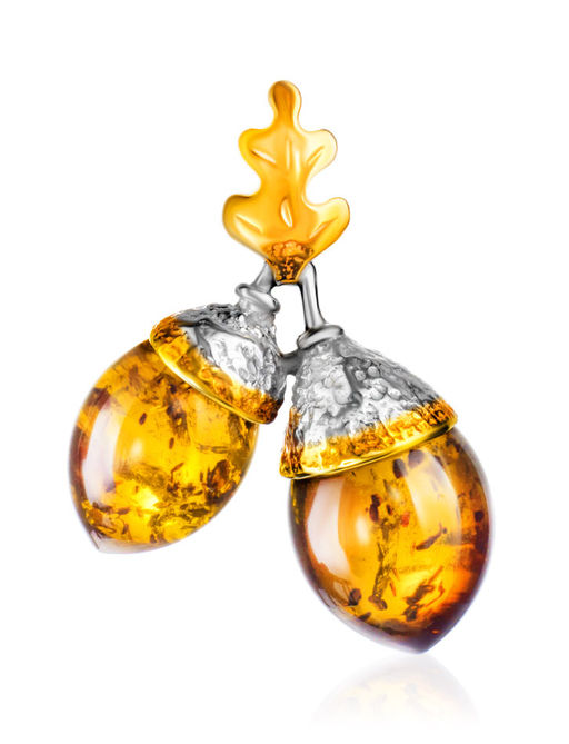 Эффектный кулон Жёлудь с натуральным коньячным янтарём