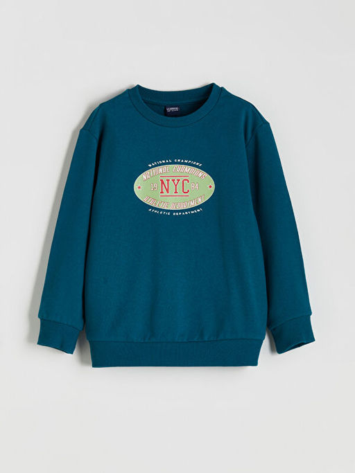 Bisiklet Yaka Bask?l? Erkek ?ocuk Sweatshirt