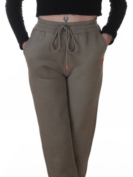 2617 GRAY/GREEN Брюки спортивные утепленные женские (85% хлопок, 10% полиэстер, 5% спандекс)