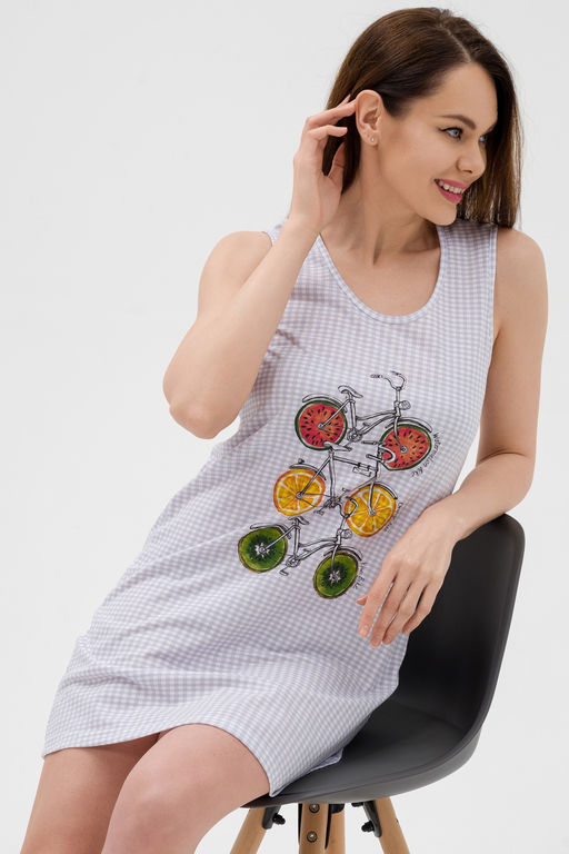 Ночная сорочка из кулирки Fruits&bikes клетка серая - Амадэль фото 10