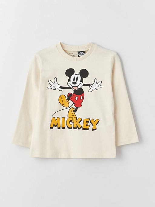 Bisiklet Yaka Uzun Kollu Mickey Mouse Bask?l? Erkek Bebek Ti??rt