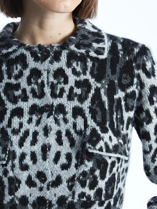 Polo Yaka Leopar Desenli Kad?n Triko H?rka