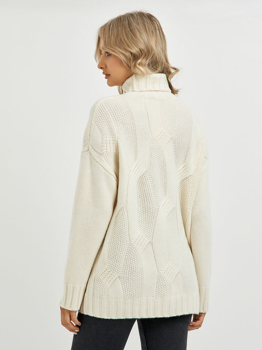 водолазка женская из шерсти в молочном цвете и объемным узором - Glenfield фото 9