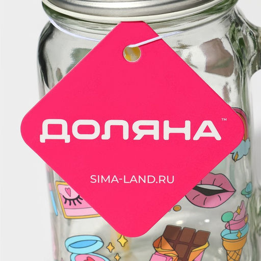 Кружка Доляна «Единорог», 450 мл, 10×7.5×13 см, стекло, с крышкой и трубочкой