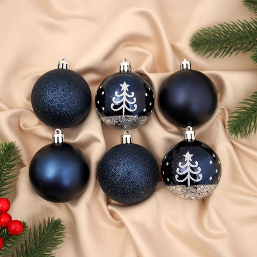 Ёлочные игрушки Перелив, ёлочка, шары новогодние, набор d=6 см, 6 шт., синий