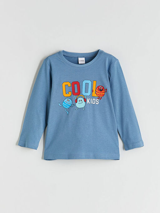 Bask?l? Erkek ?ocuk Pijama ?st
