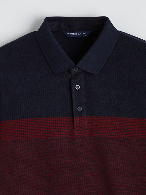 Polo Yaka Renk Bloklu Erkek Sweatshirt