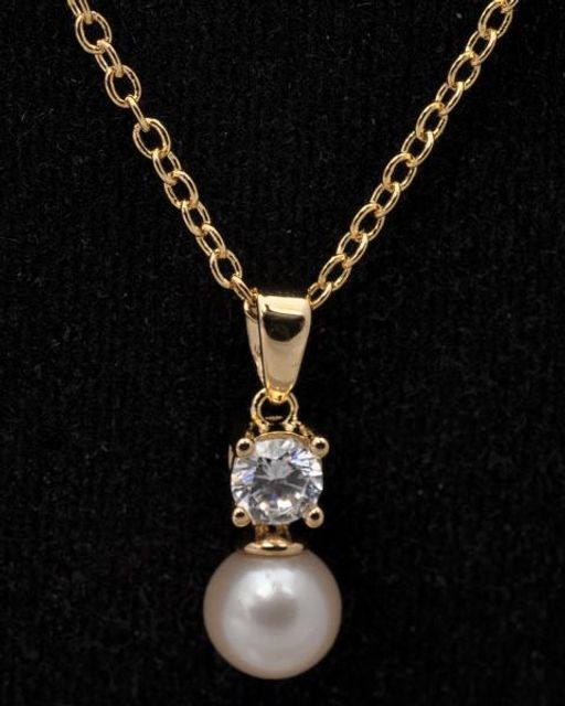 Pearls Melody Кулон с жемчужиной и кубическим цирконом, желтая позолота