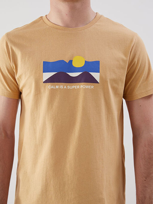 Bisiklet Yaka K?sa Kollu Bask?l? Penye Erkek Ti??rt