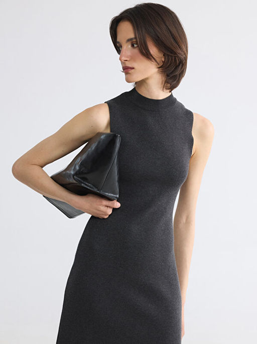 Bisiklet Yaka Bodycon Triko Elbise