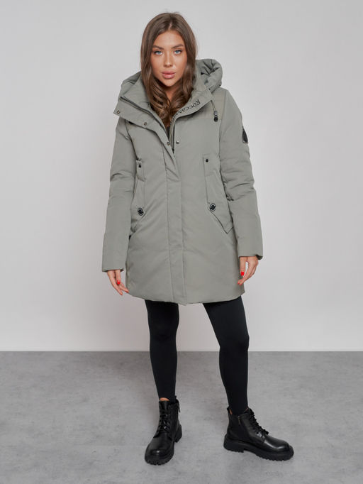 Зимняя женская куртка молодежная с капюшоном цвета хаки 589003Kh - RoccaManer фото 12